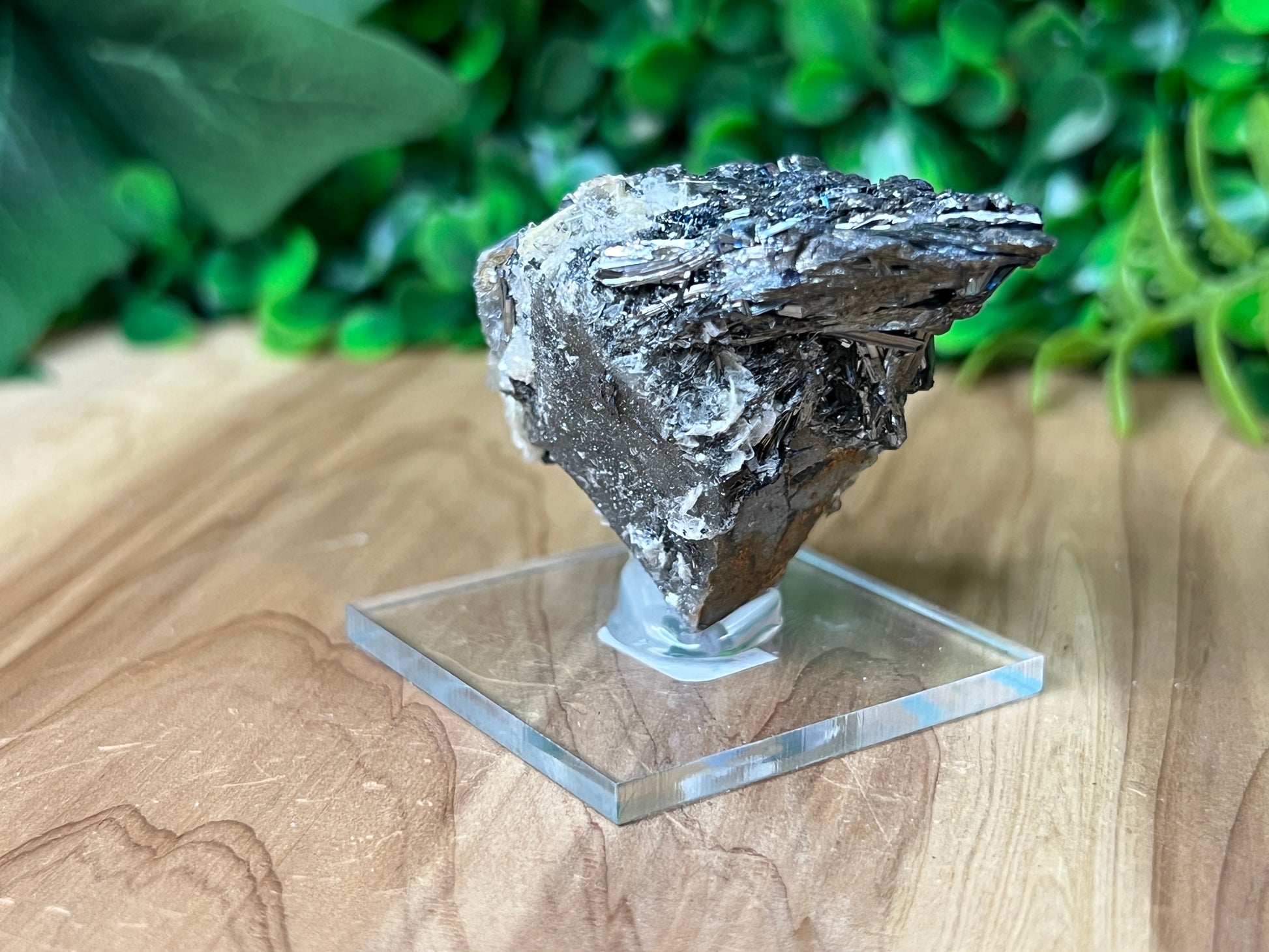 Stibnite w/ Druzy Quartz
