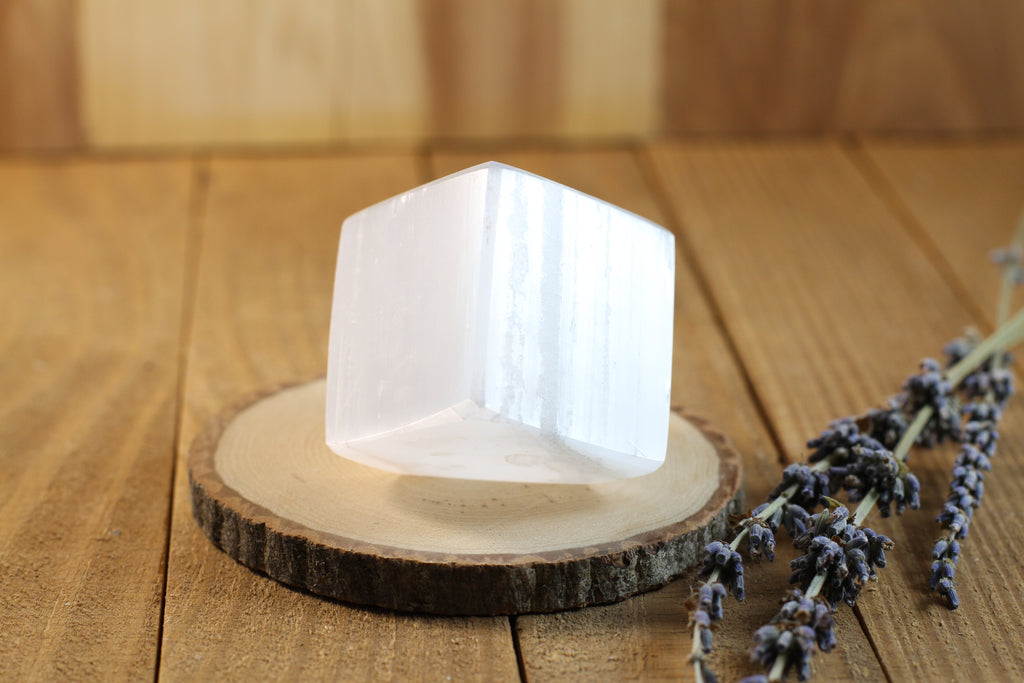 Selenite Cut Base Cube