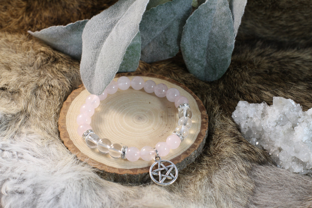 Rose & Clear Quartz Bead Bracelet