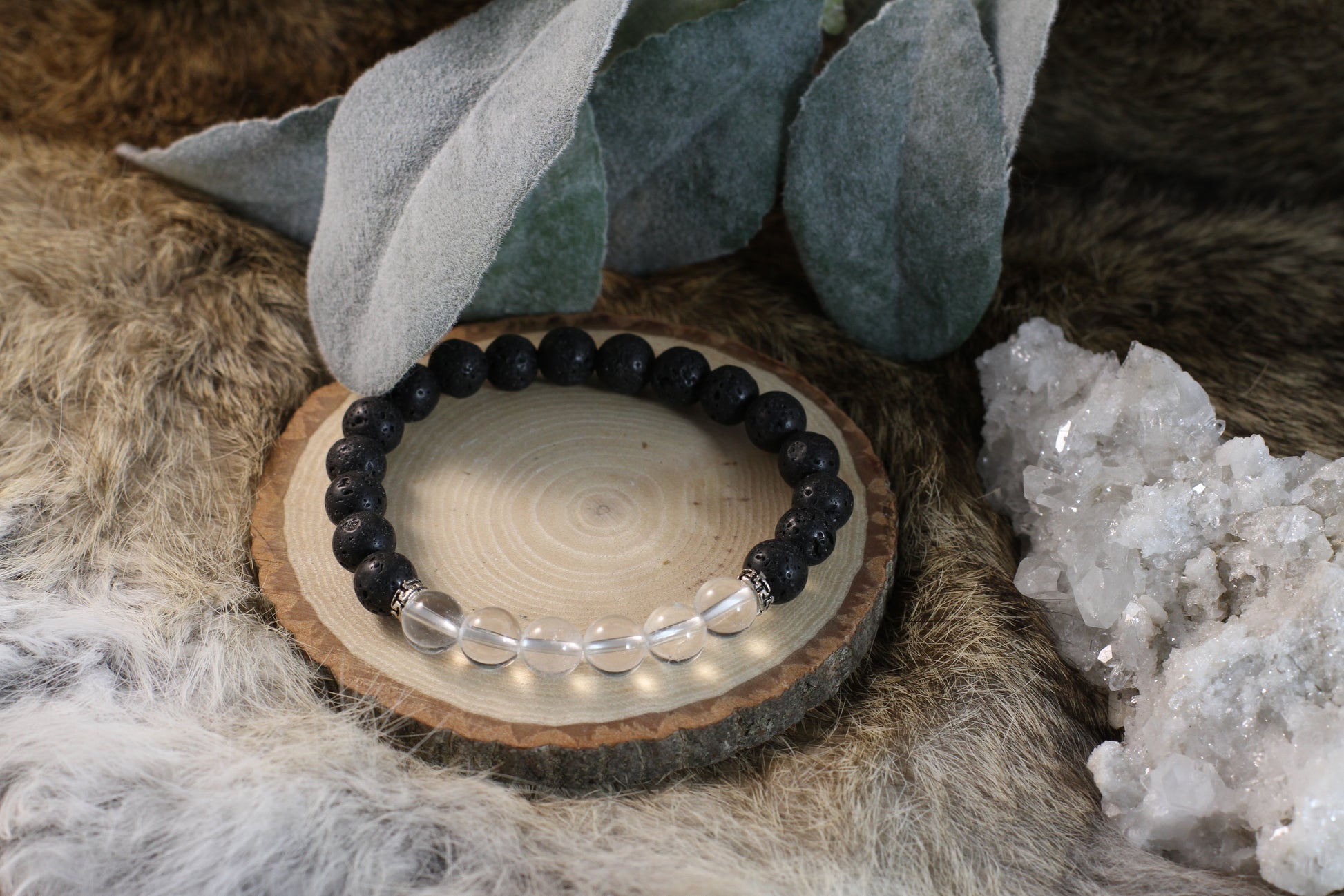 Clear Quartz & Lava Bead Bracelet
