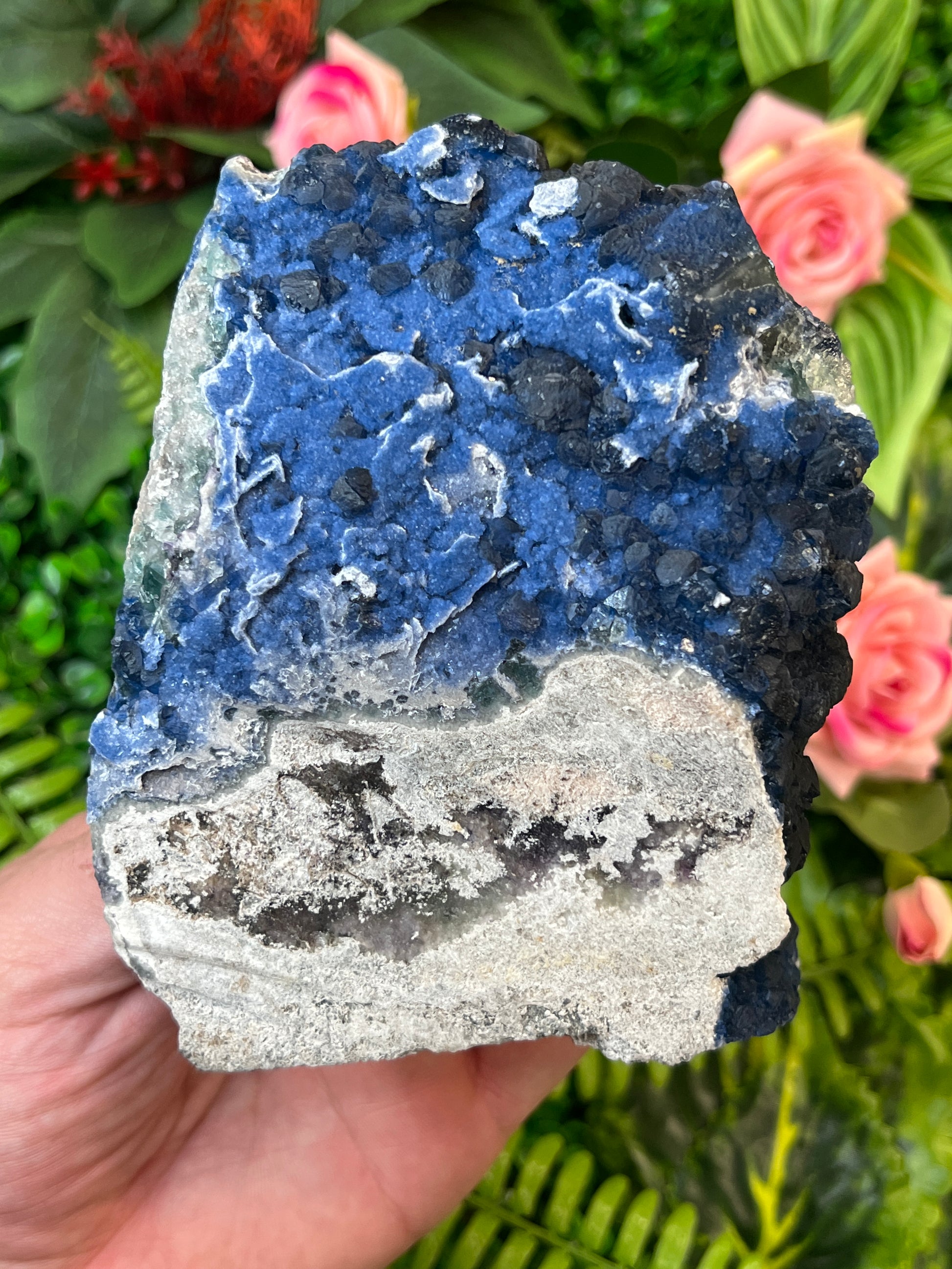 “Blueberry” Fluorite on Quartz